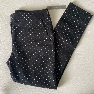 LOFT Marisa Skinny Ankle Pants Black White Polka Dot